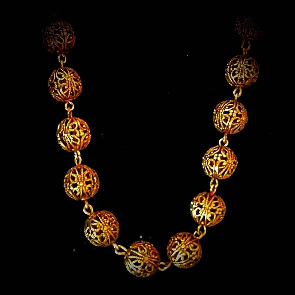 Vtg. Goldtone Filigree  Beaded Ball Necklace